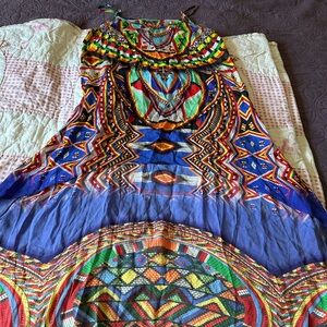 Colorful Parides Geometric Aztec High Low Flowy Maxi Dress L